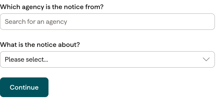 Gusto report a notice form asking which agency the notice is from and what it is about